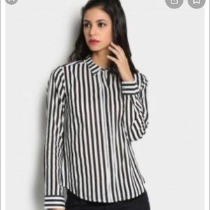 H&M Black and White Stripped Button Down Shirt 4